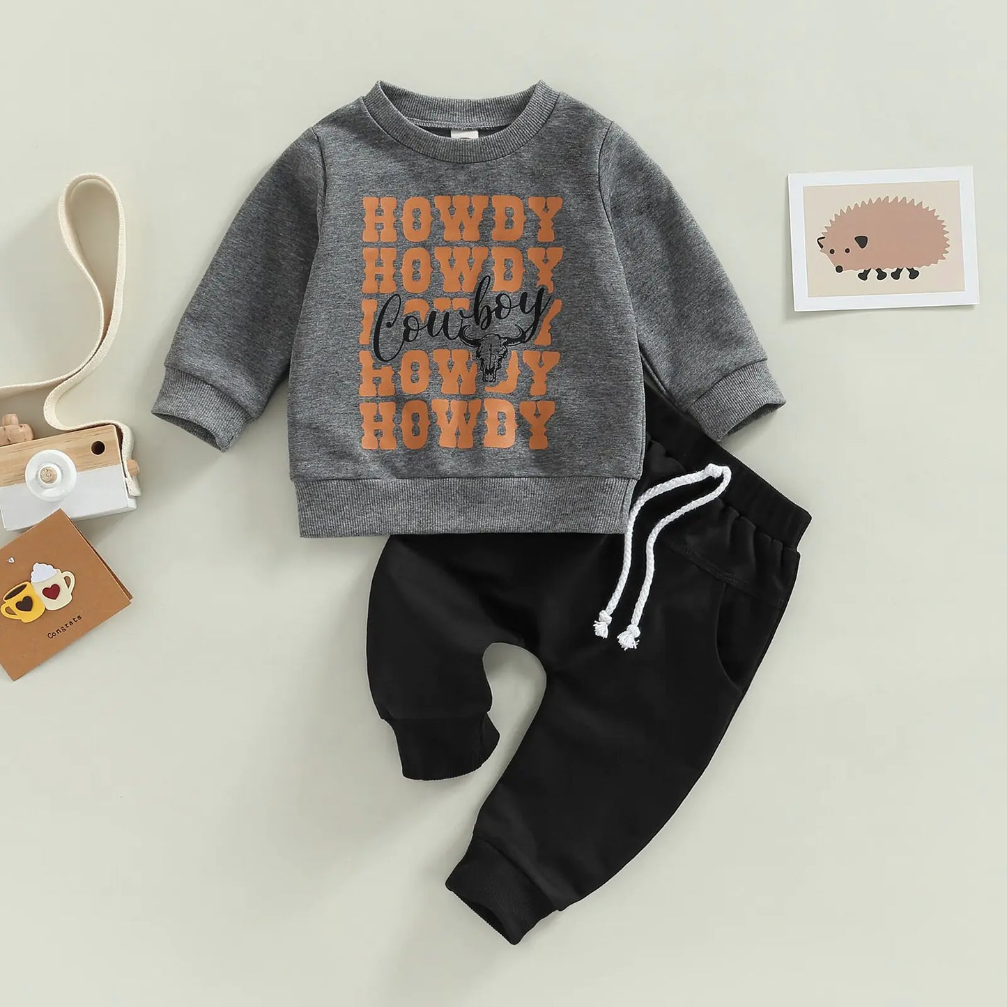 Cow Head Print Baby Set